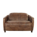 Brancaster Retro Brown Top Grain Leather & Aluminum Loveseat