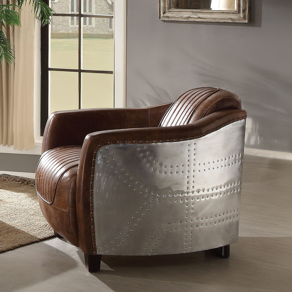 Brancaster Retro Brown Top Grain Leather & Aluminum Chair