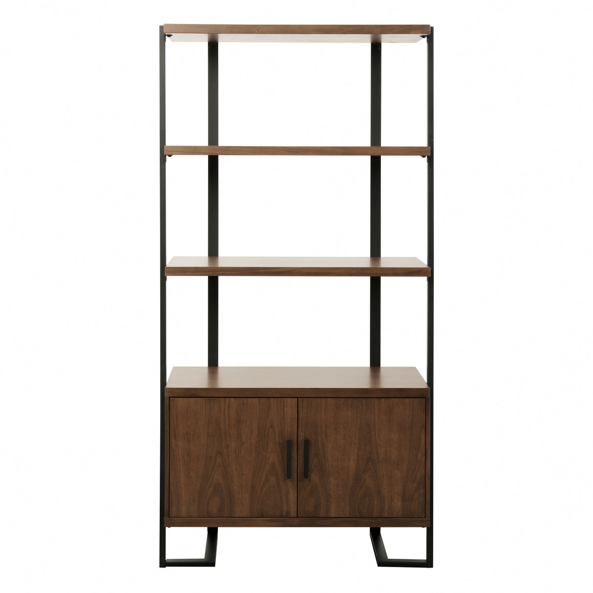 Sedley Walnut And Rustic Black Metal Bookcase