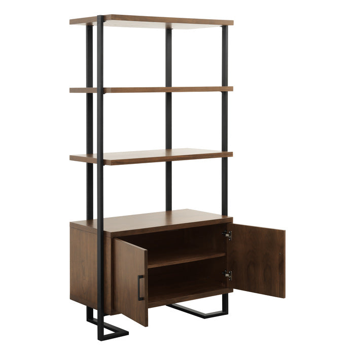 Sedley Walnut And Rustic Black Metal Bookcase