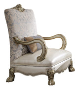 Dresden Pearl Synthetic Leather /Fabric & Gold Patina Finish Ii Accent Chair