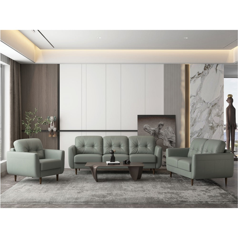 Radwan Pesto Green Leather Sofa