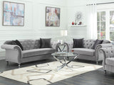 Frostine Silver 2-Piece Upholstered Tufted Sofa Set