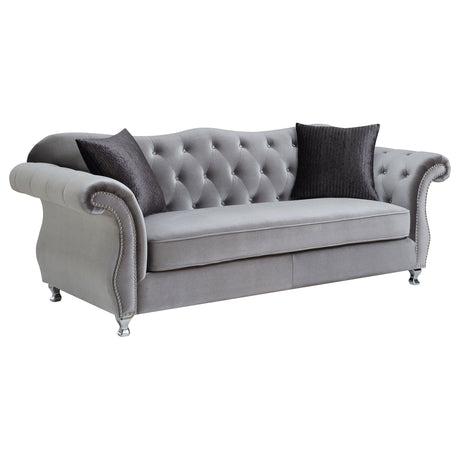 Frostine Silver 2-Piece Upholstered Tufted Sofa Set