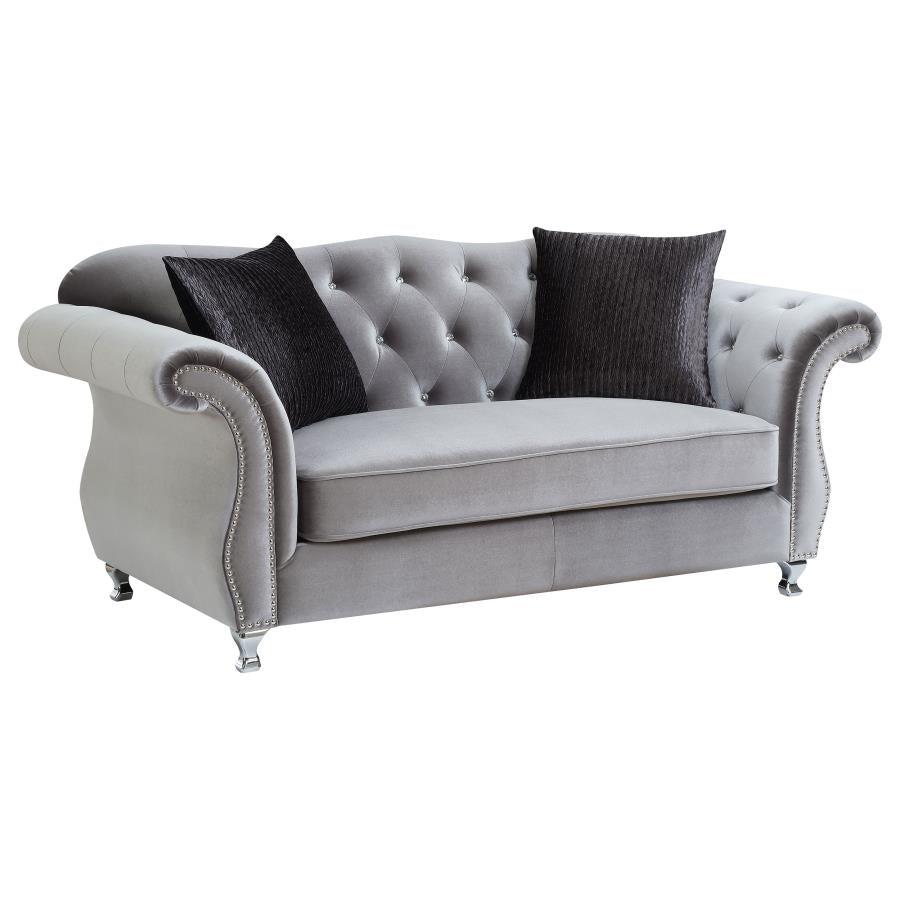 Frostine Silver 2-Piece Upholstered Tufted Sofa Set