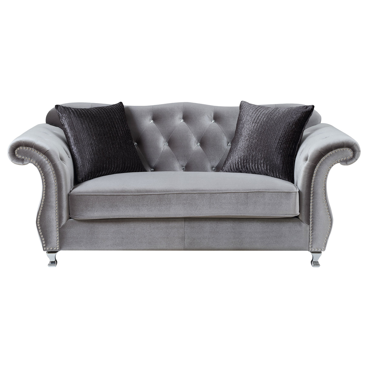 Frostine Silver 2-Piece Upholstered Tufted Sofa Set