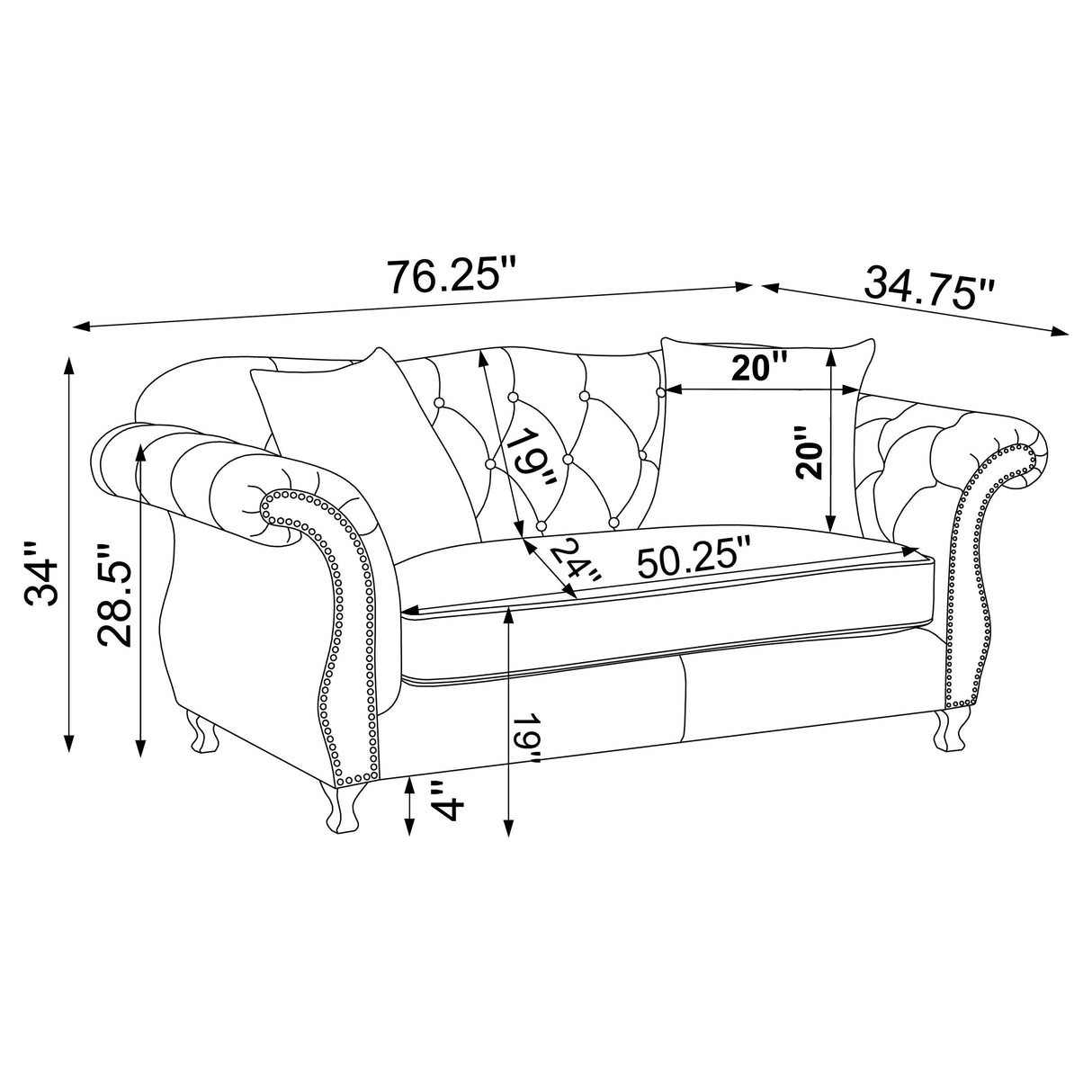 Frostine Silver 2-Piece Upholstered Tufted Sofa Set