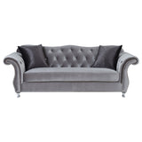 Frostine Silver 3-Piece Upholstered Tufted Sofa Set