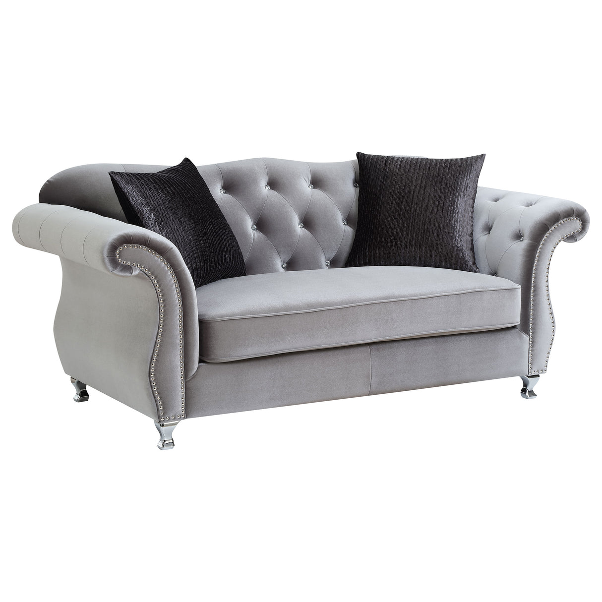 Frostine Silver 3-Piece Upholstered Tufted Sofa Set