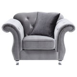 Frostine Silver 3-Piece Upholstered Tufted Sofa Set