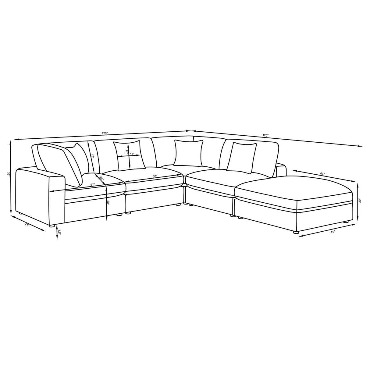 Serene Beige 5-Piece Upholstered Modular Sectional Sofa