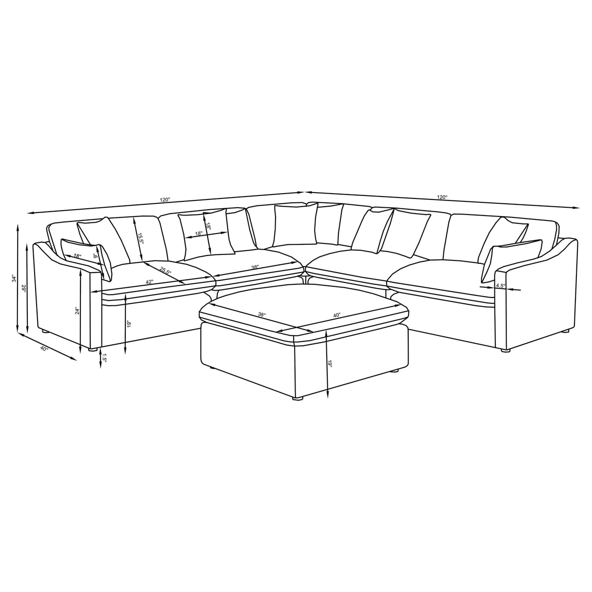 Hobson Ivory 6-Piece Upholstered Modular Sectional Sofa