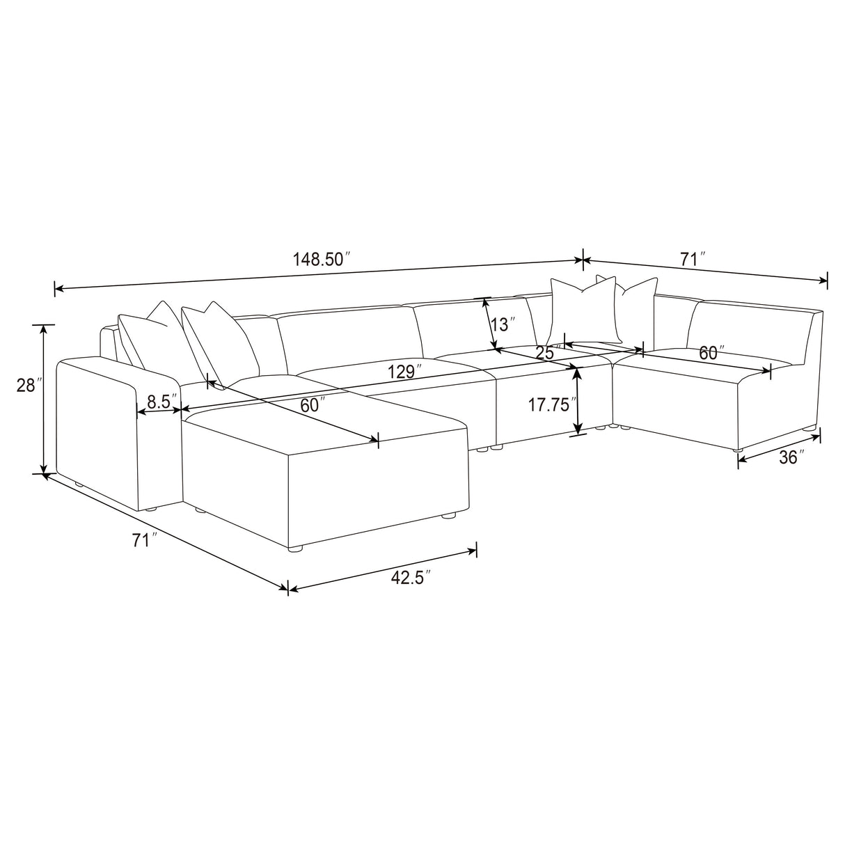 Freddie Pearl 6-Piece Upholstered Modular Sectional Sofa