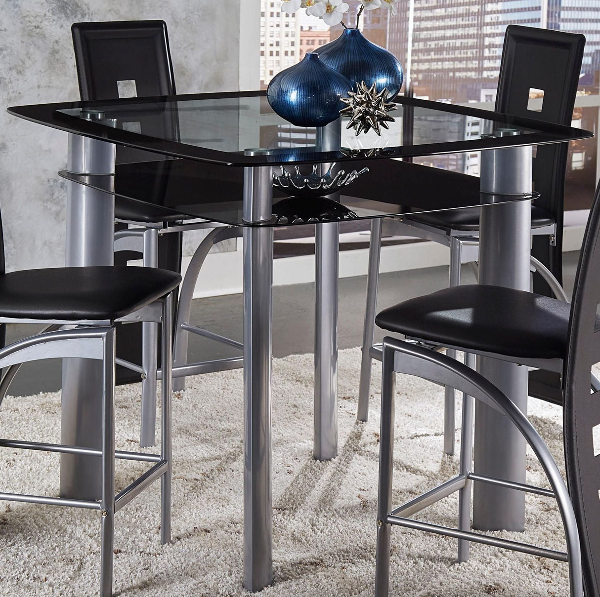 Sona Black And Silver Counter Height Dining Room Set