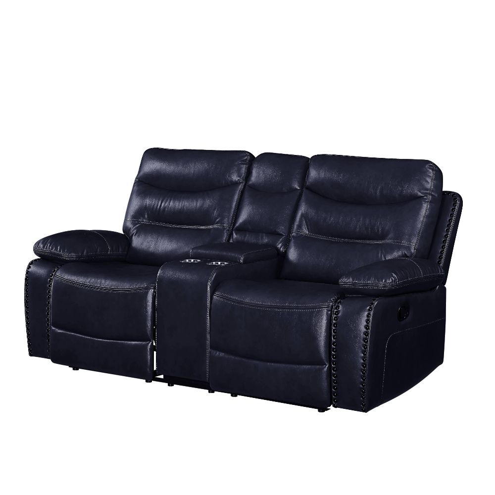 Aashi Navy Leather-Gel Match Loveseat