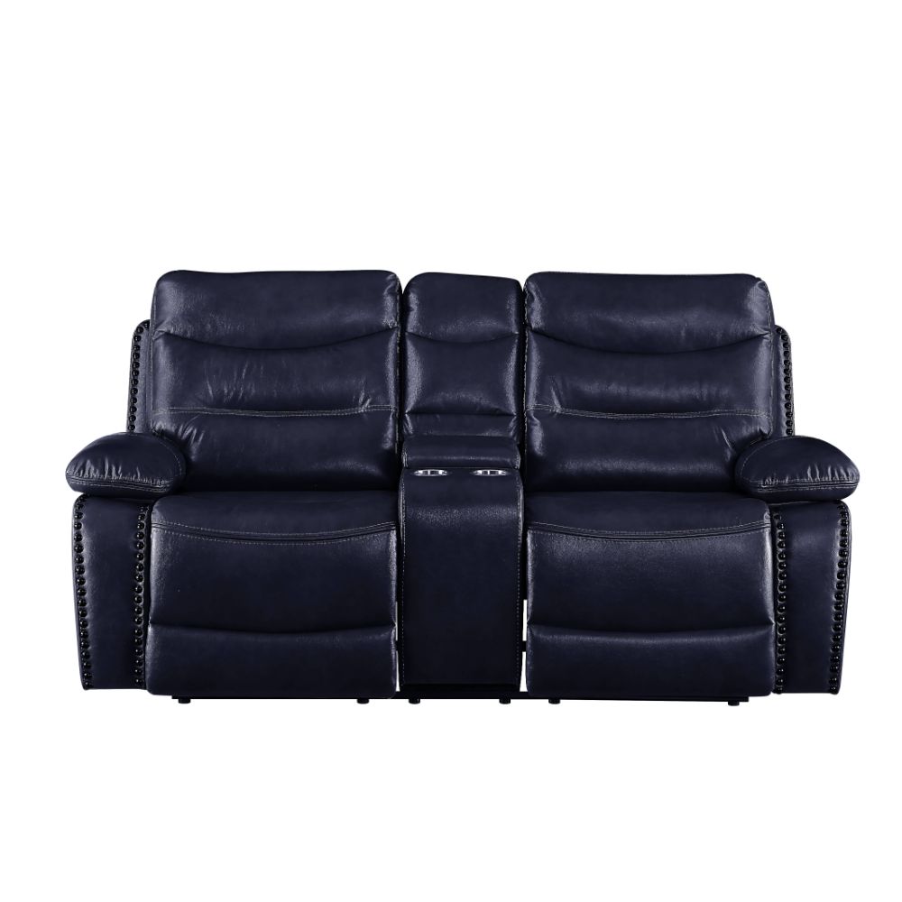 Aashi Navy Leather-Gel Match Loveseat