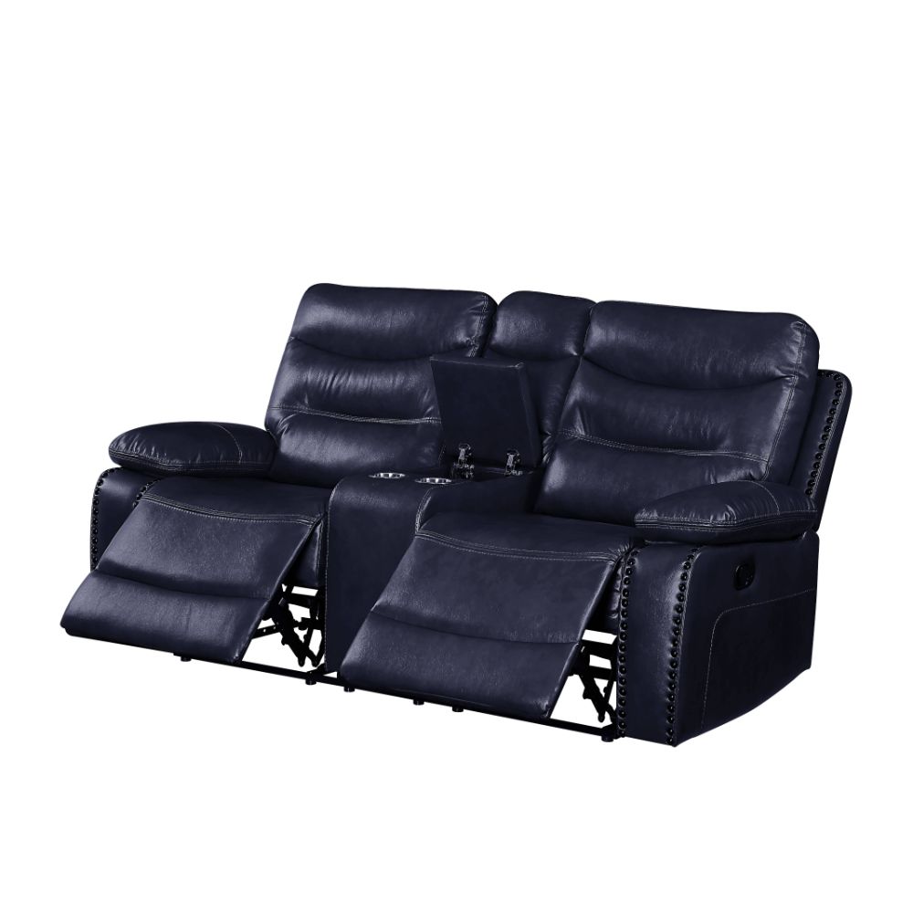 Aashi Navy Leather-Gel Match Loveseat