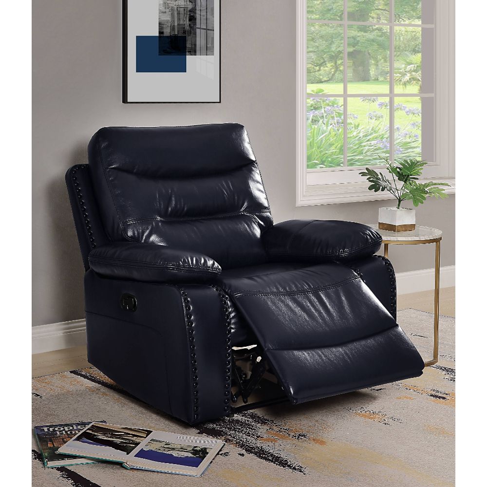 Aashi Navy Leather-Gel Match Recliner