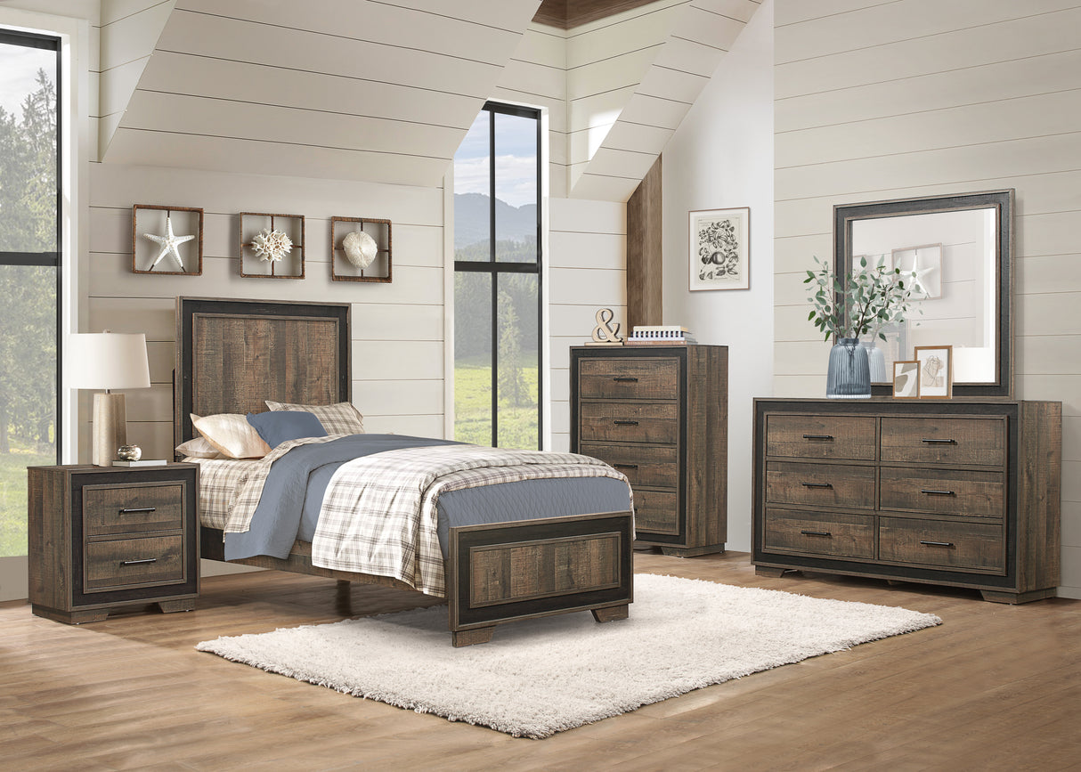 Ellendale Rustic Mahogany And Dark Ebony Twin Bed