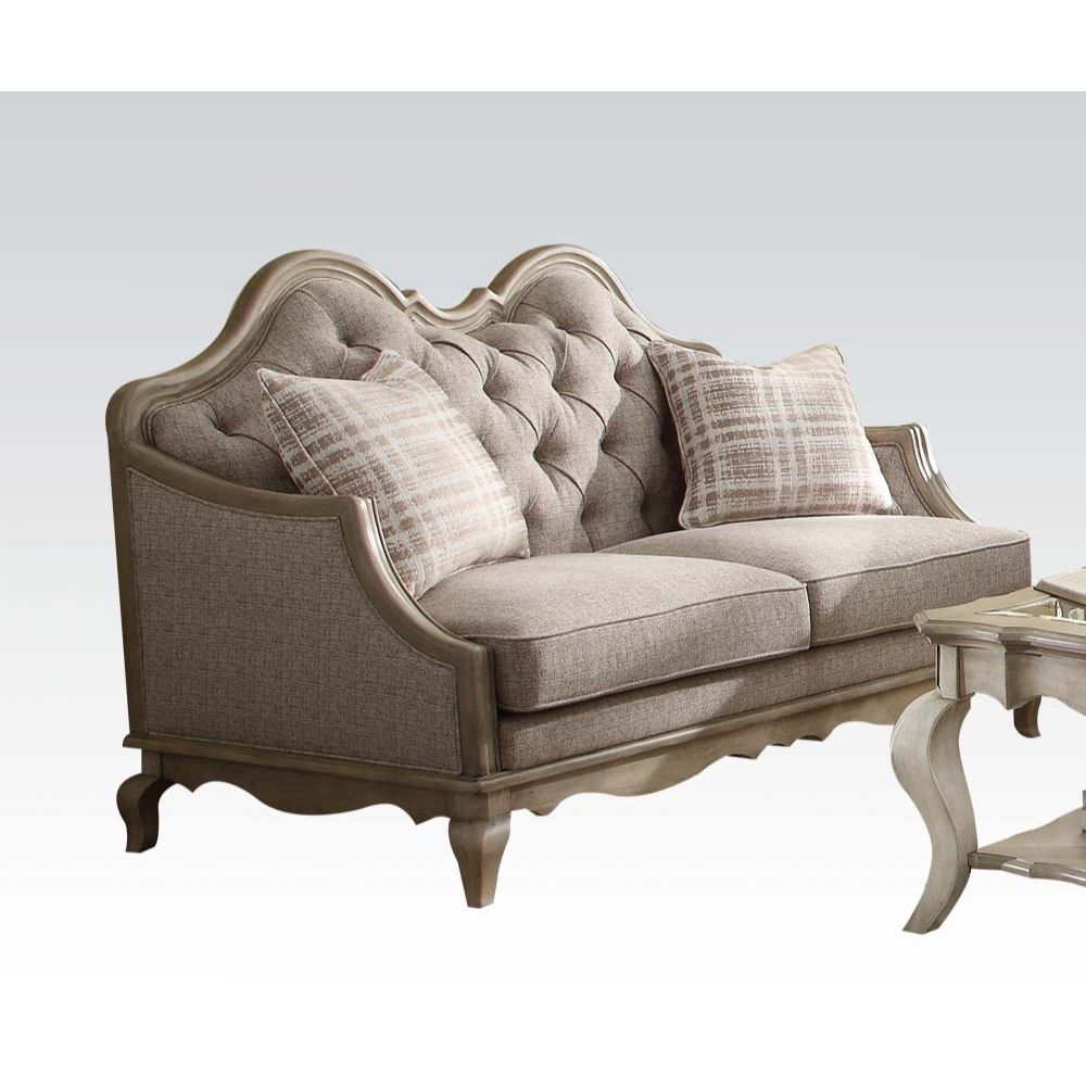 Chelmsford Beige Fabric & Antique Taupe Finish Loveseat