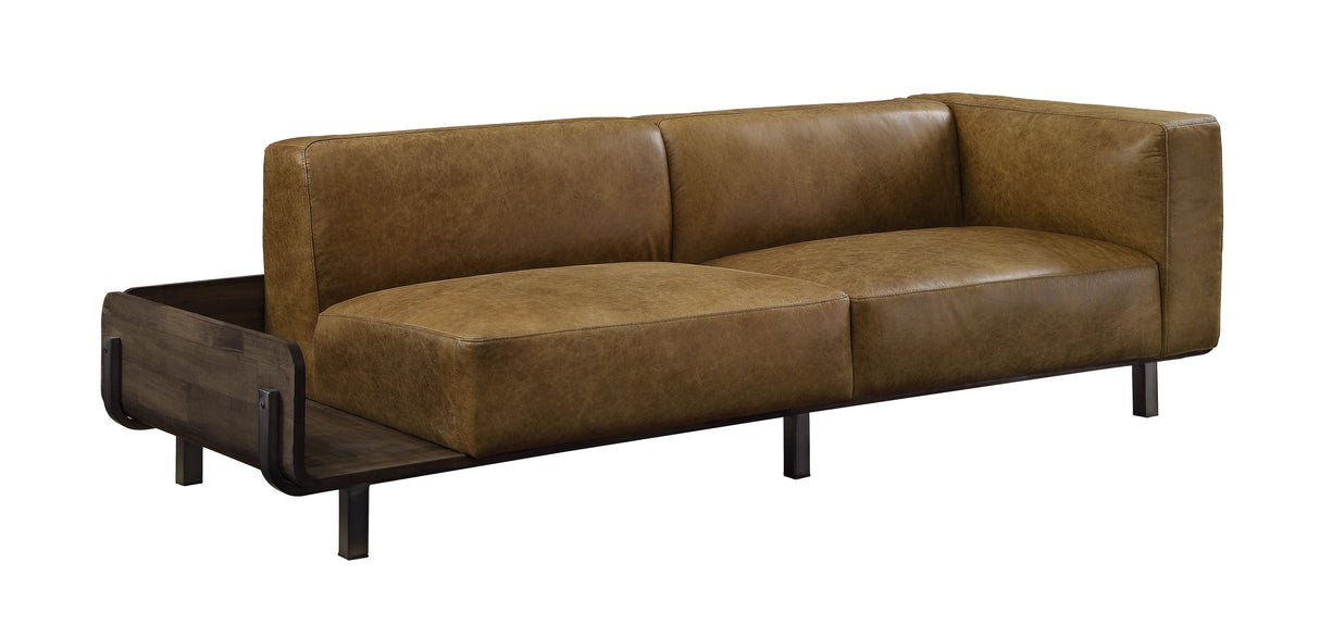 Blanca Chestnut Top Grain Leather & Rustic Oak Finish Sofa