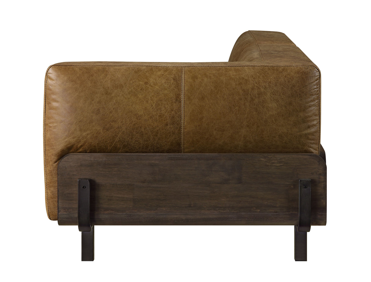 Blanca Chestnut Top Grain Leather & Rustic Oak Finish Sofa