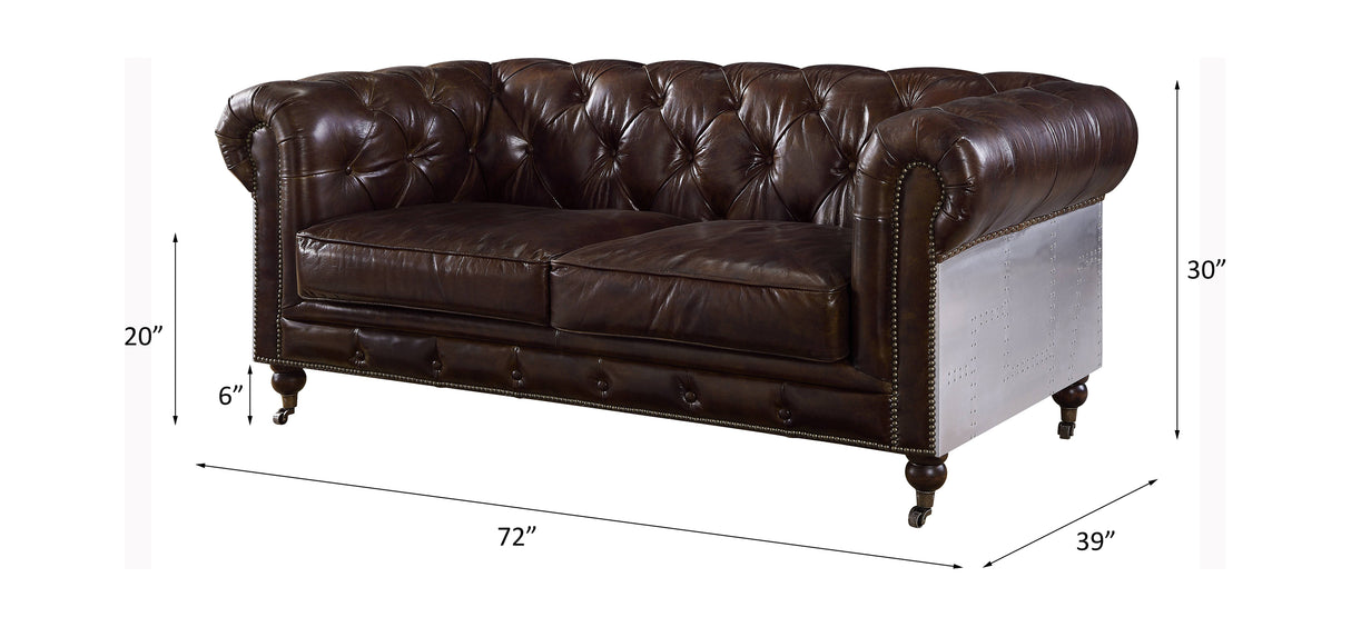 Aberdeen Vintage Brown Top Grain Leather Loveseat