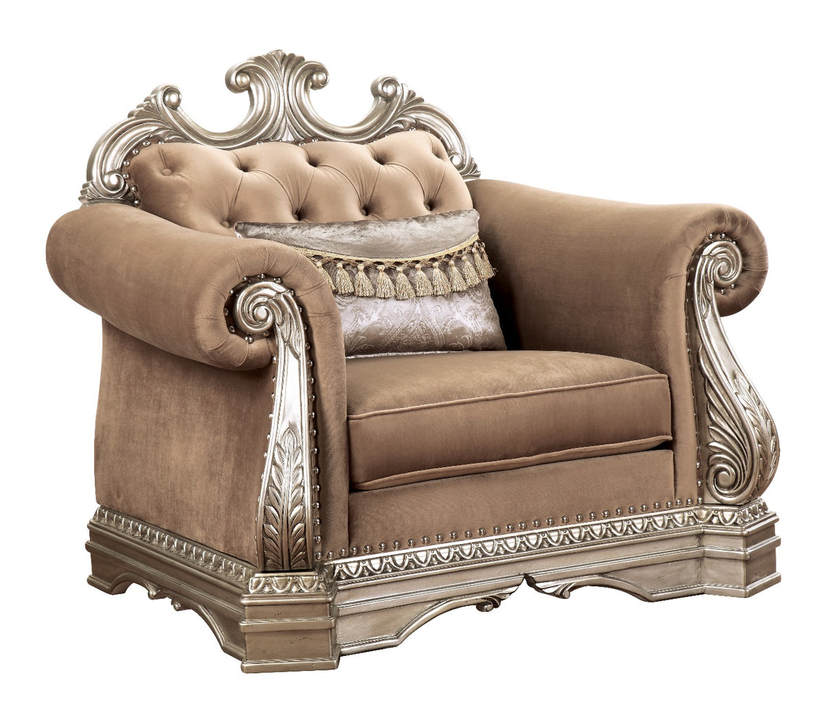 Northville Velvet & Antique Silver Finish Chair