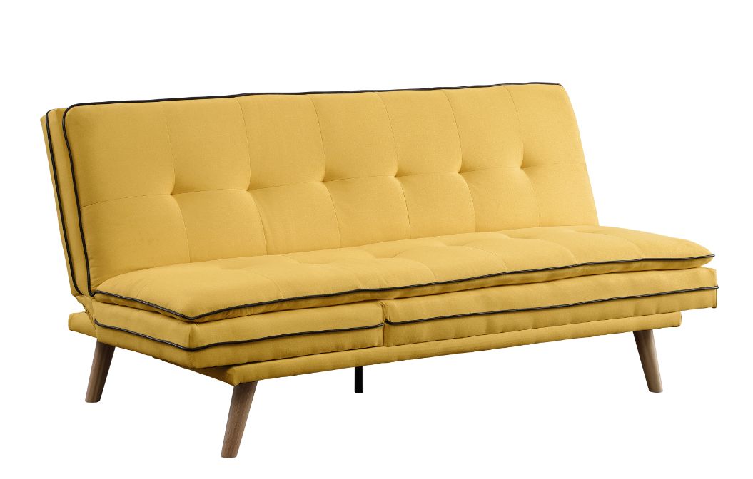 Savilla Yellow Linen & Oak Finish Futon