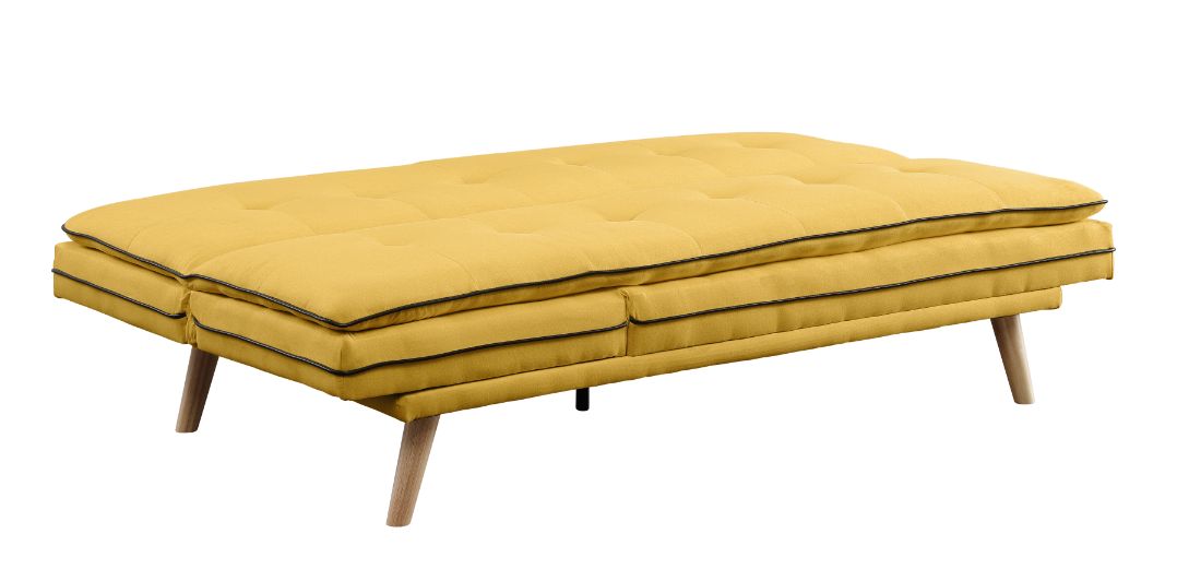 Savilla Yellow Linen & Oak Finish Futon