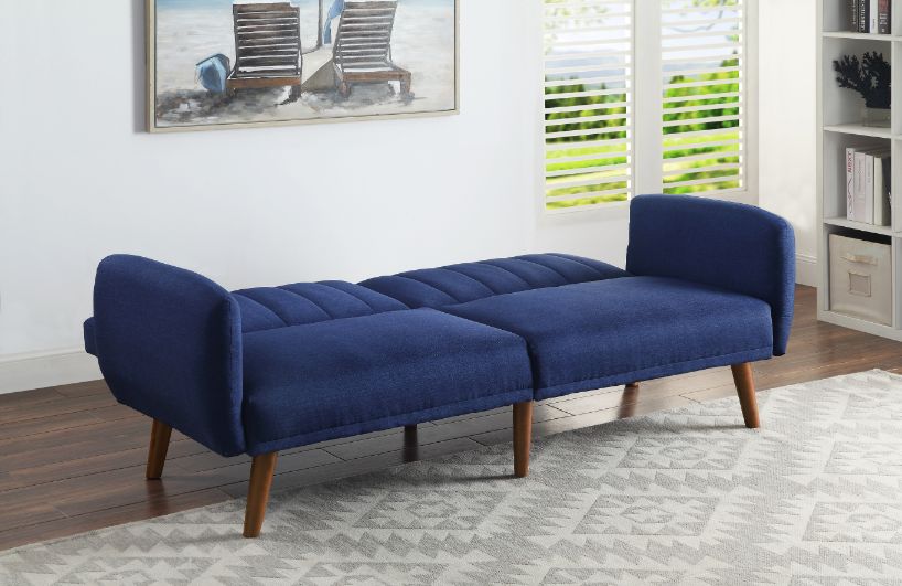 Bernstein Blue Linen & Walnut Finish Futon