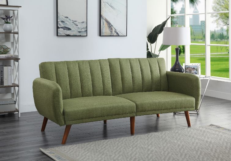 Bernstein Green Linen & Walnut Finish Futon