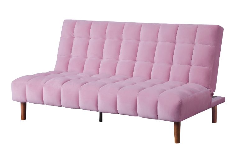 Yolandi Pink Velvet & Dark Walnut Finish Futon