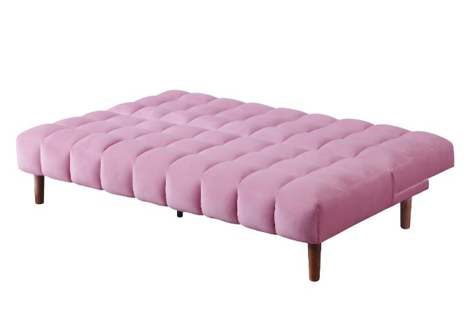 Yolandi Pink Velvet & Dark Walnut Finish Futon