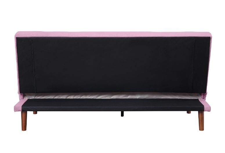 Yolandi Pink Velvet & Dark Walnut Finish Futon