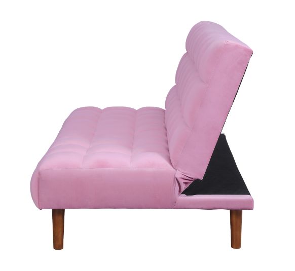 Yolandi Pink Velvet & Dark Walnut Finish Futon