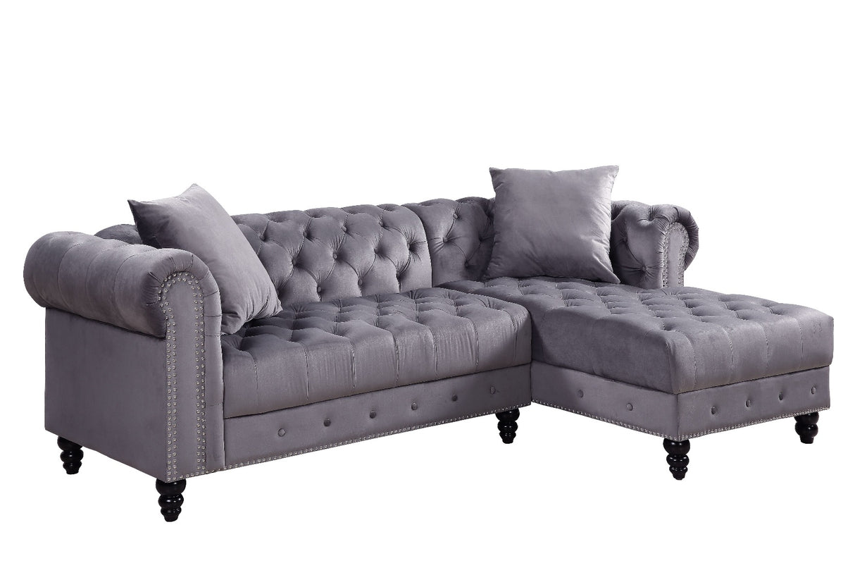 Adnelis Gray Velvet Sectional Sofa