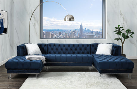 Ezamia Navy Blue Velvet Sectional Sofa