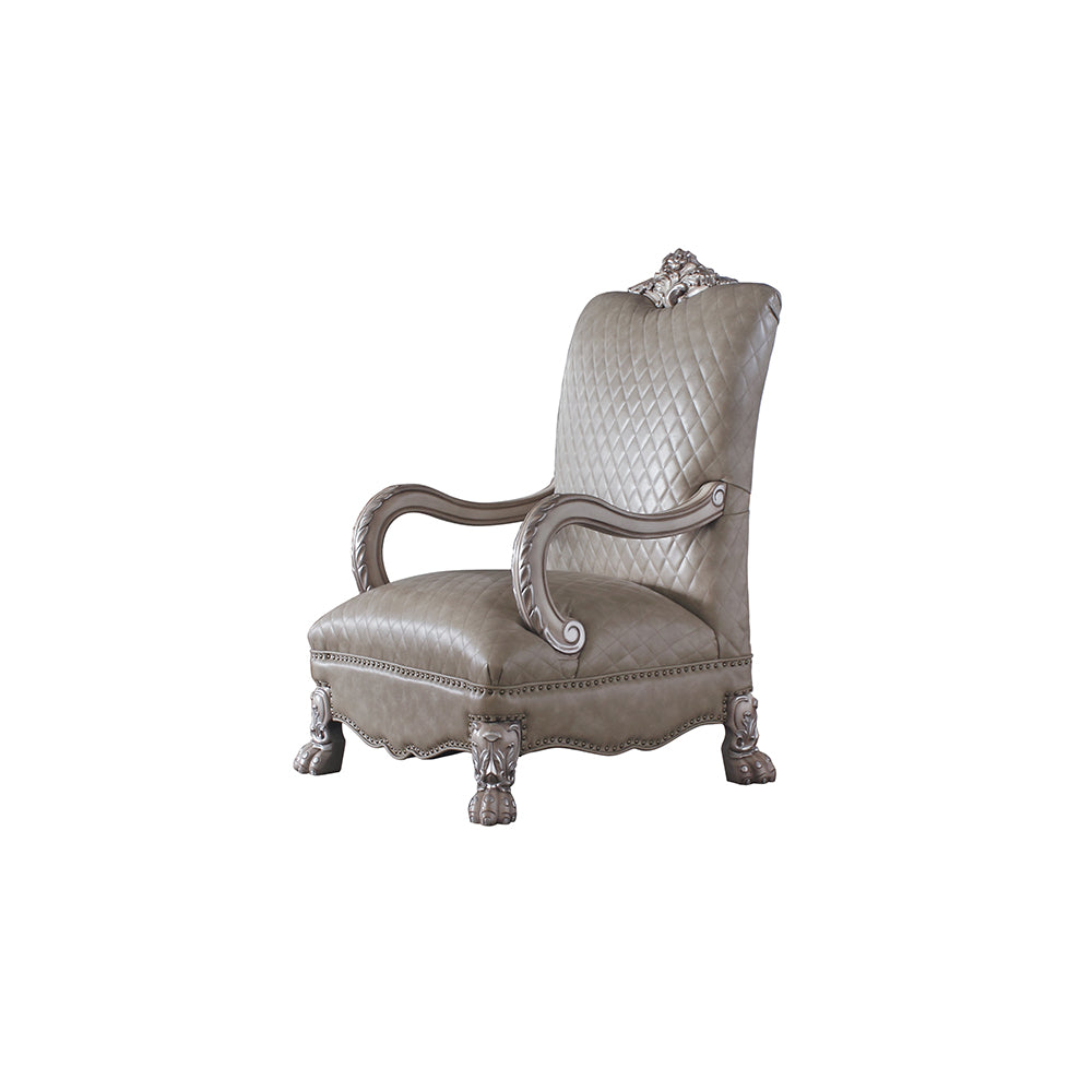 Dresden Synthetic Leather & Vintage Bone White Finish Accent Chair