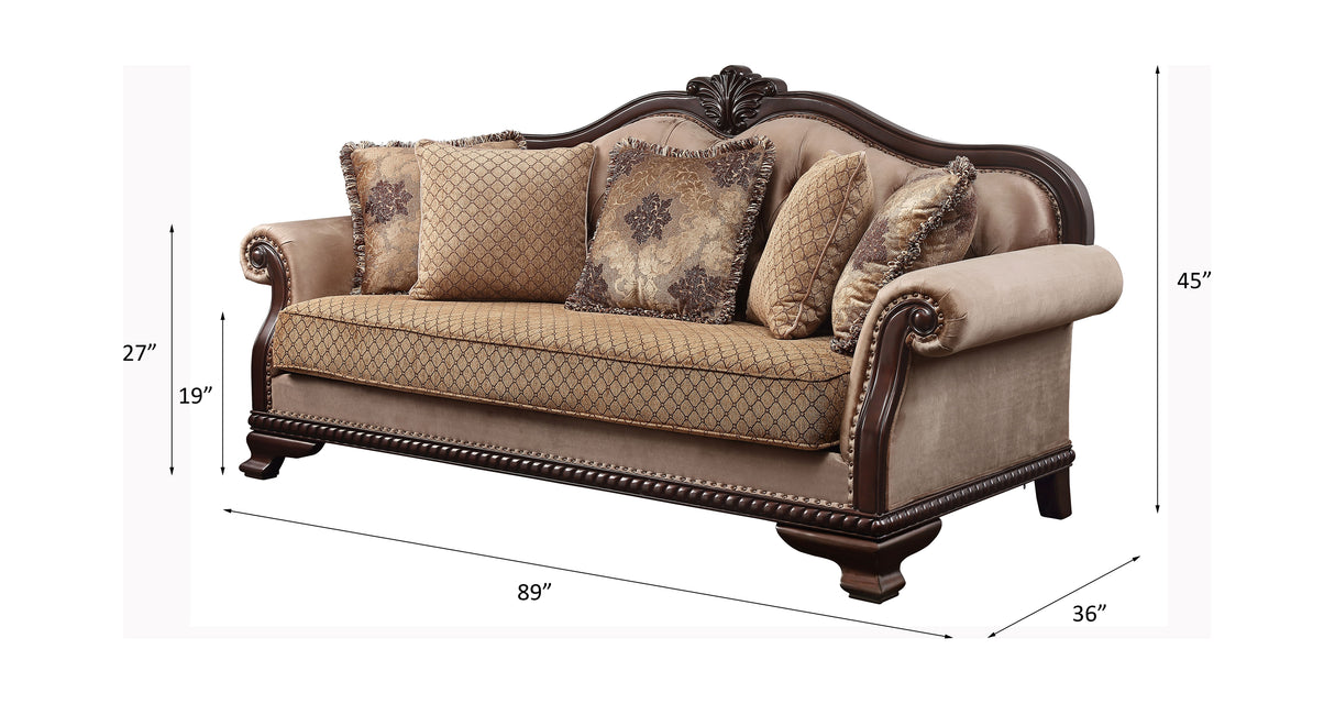 Chateau Fabric & Espresso Finish De Ville Sofa