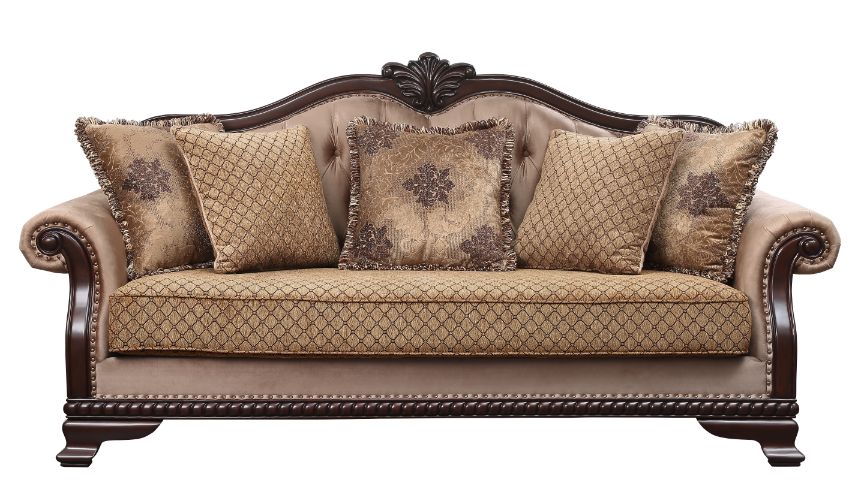 Chateau Fabric & Espresso Finish De Ville Sofa