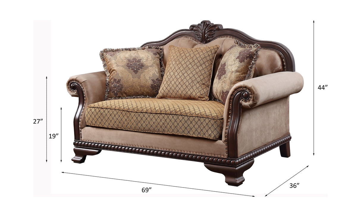 Chateau Fabric & Espresso Finish De Ville Loveseat