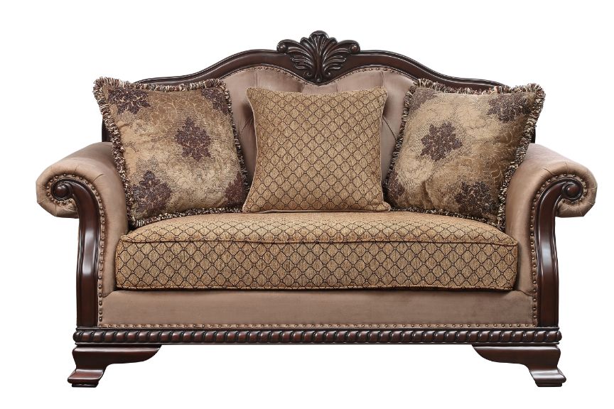 Chateau Fabric & Espresso Finish De Ville Loveseat