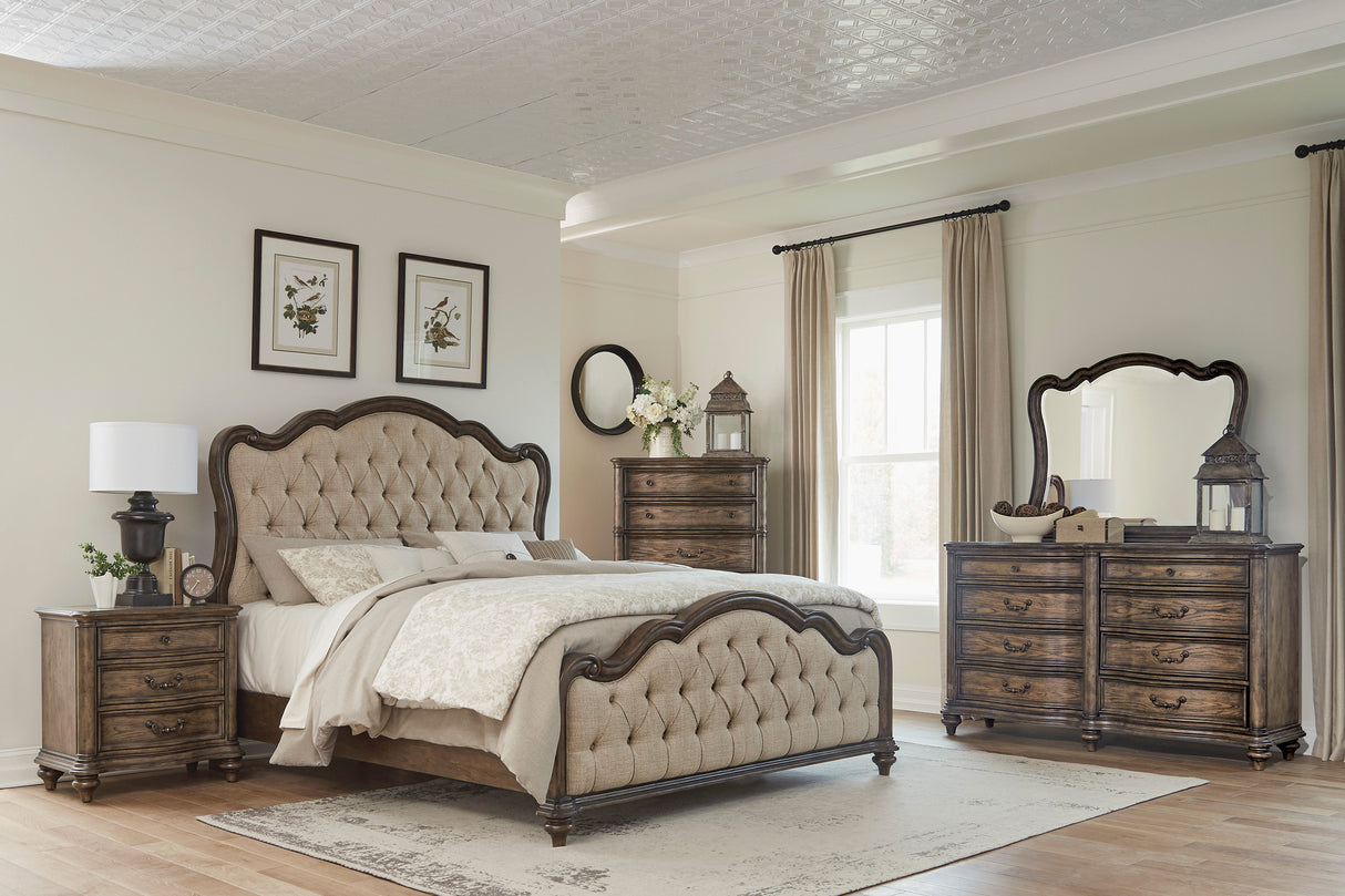 Court Brown Oak Queen Bed