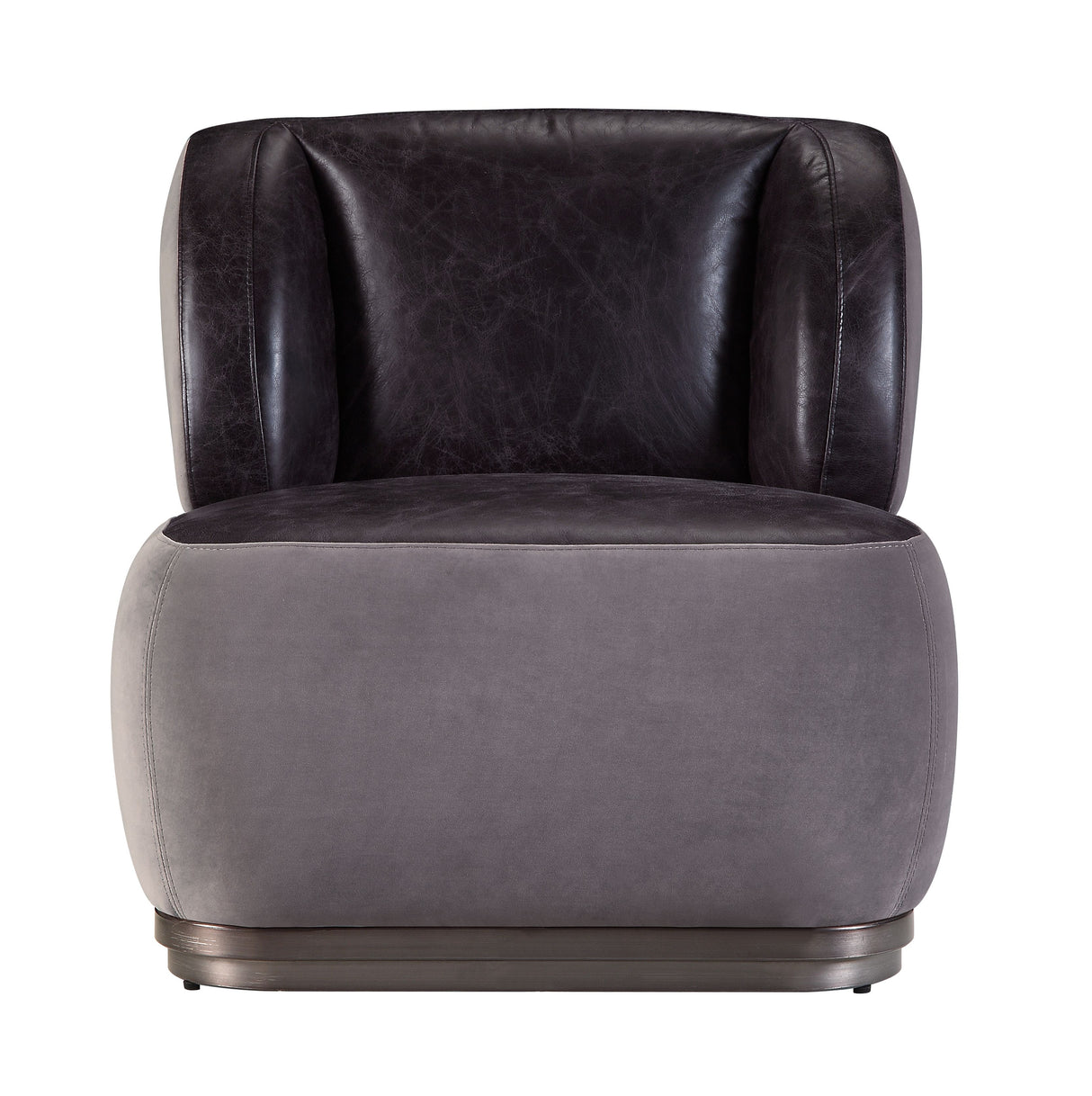 Decapree Antique Slate Top Grain Leather & Gray Velvet Accent Chair