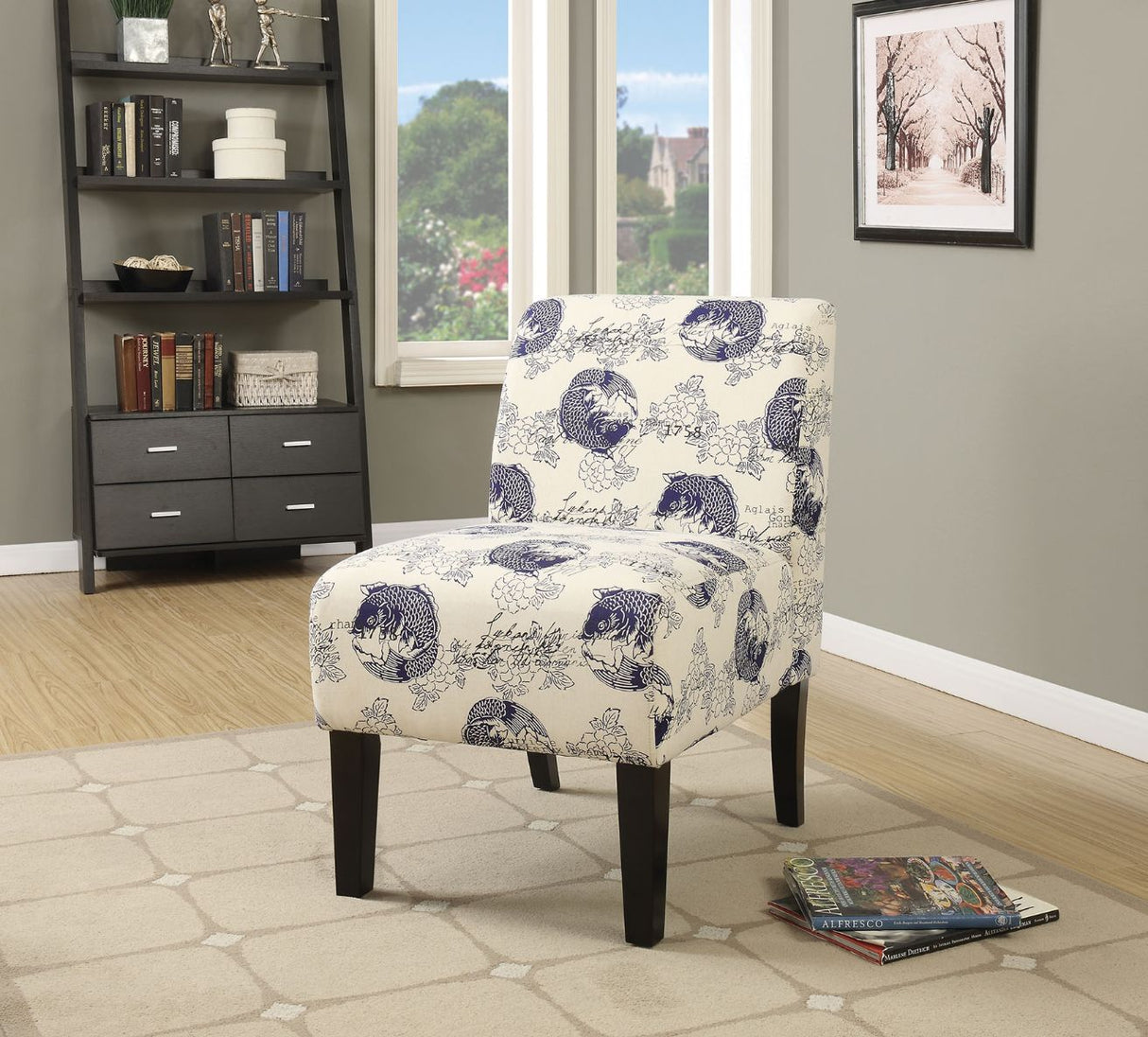 Ollano Pattern Fabric (Dark Blue Fish) Accent Chair