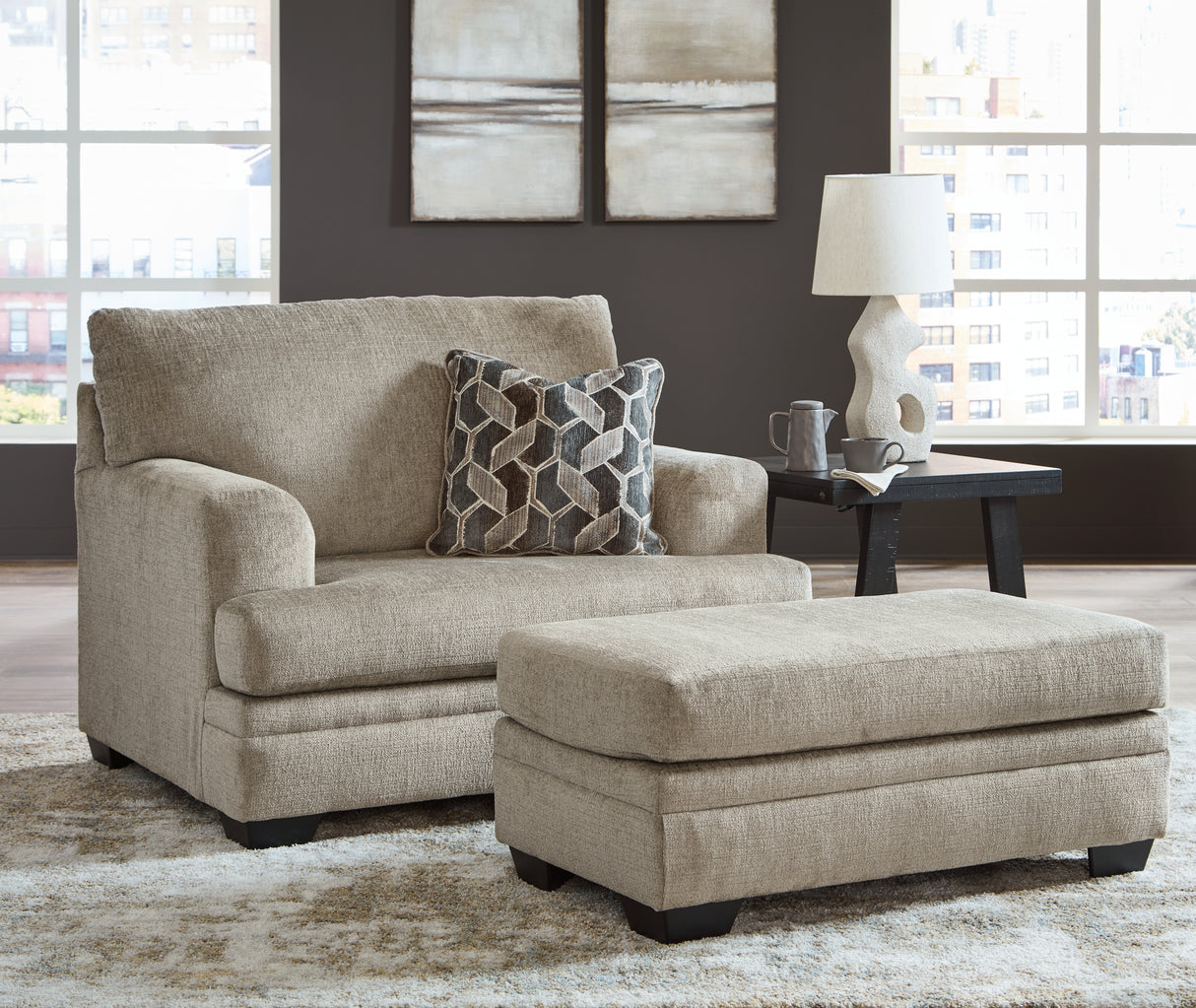 Stonemeade Taupe Sofa Chaise, Oversized Chair, And Ottoman