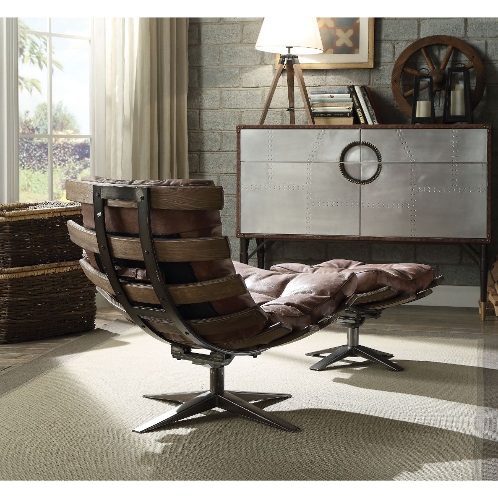 Gandy Retro Brown Top Grain Leather Accent Chair