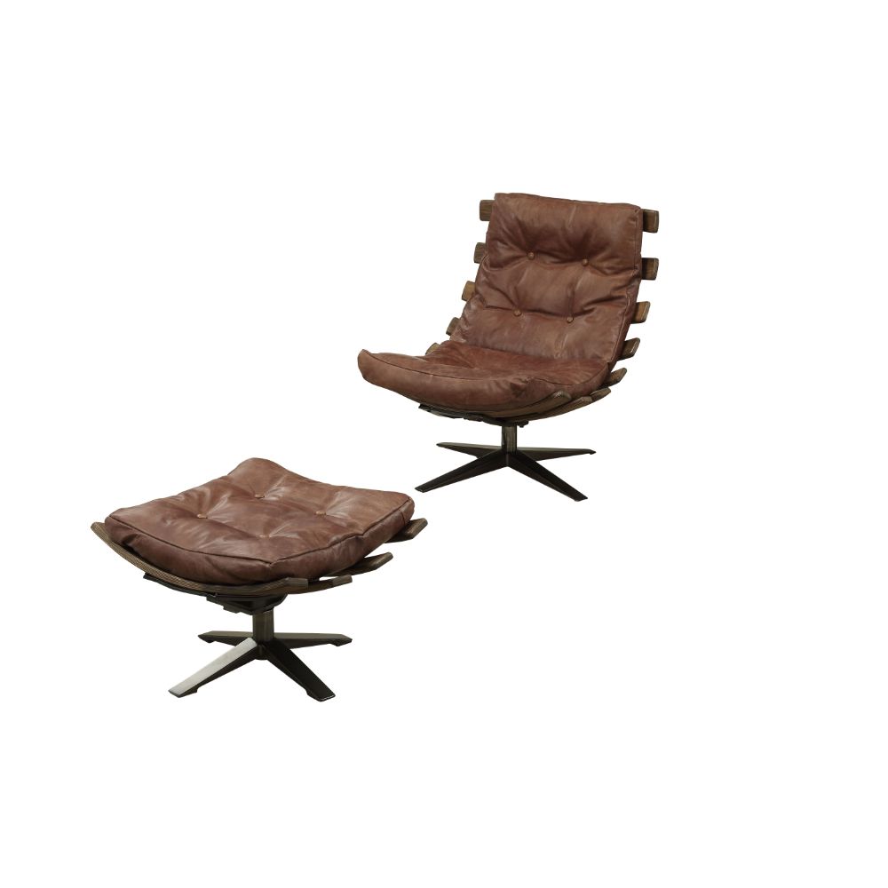 Gandy Retro Brown Top Grain Leather Accent Chair