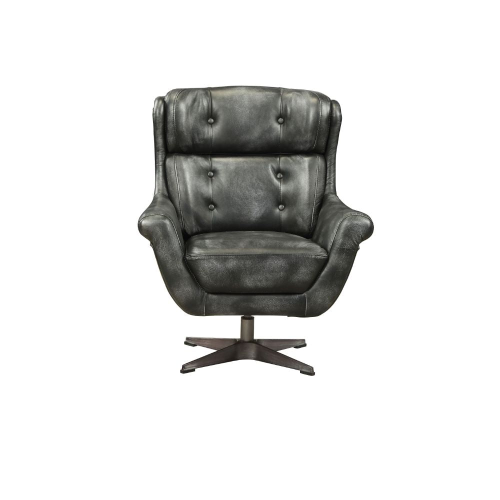 Asotin Vintage Black Top Grain Leather Accent Chair